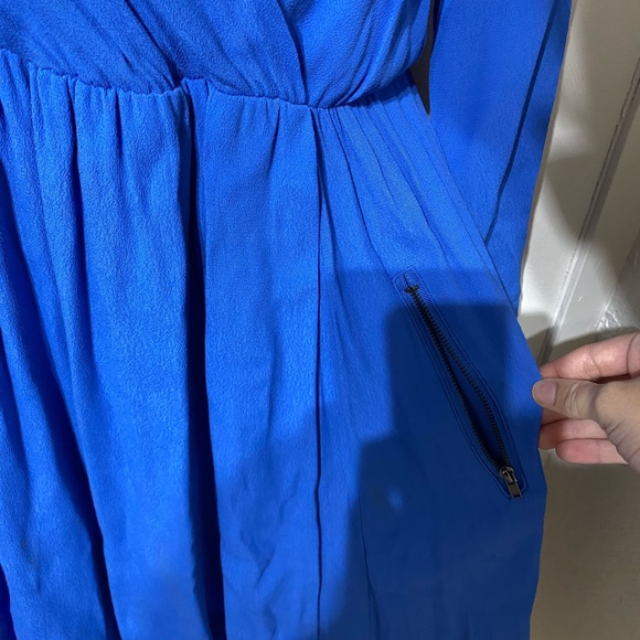 Anthropologie Maeve Blue Lene Crepe Faux Wrap Dress Roll tab long sleeve S NWOT - Picture 6 of 10